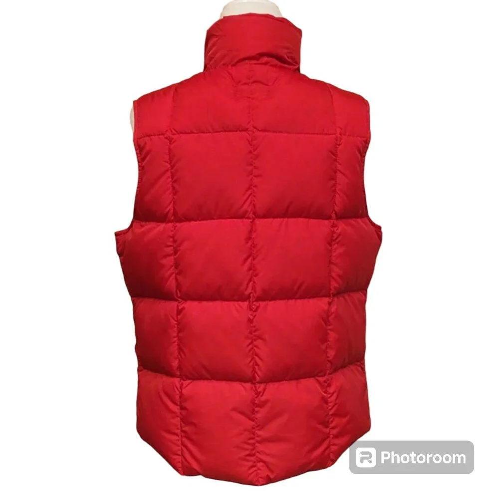 Lands' End Goose Down Snap Front Puffer Vest w Pockets Vibrant Red Sz M (10-12)